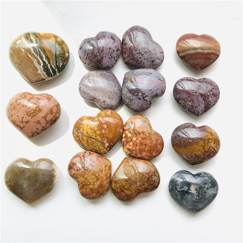 wholesale natural small size crystal heart ocean jasper hearts for decoration souvenir