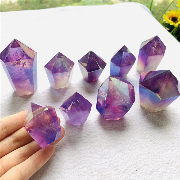 High Quality Angel Aqua Aura Amethyst Obelisk Natural Amethyst Tower Crystal Quartz Point