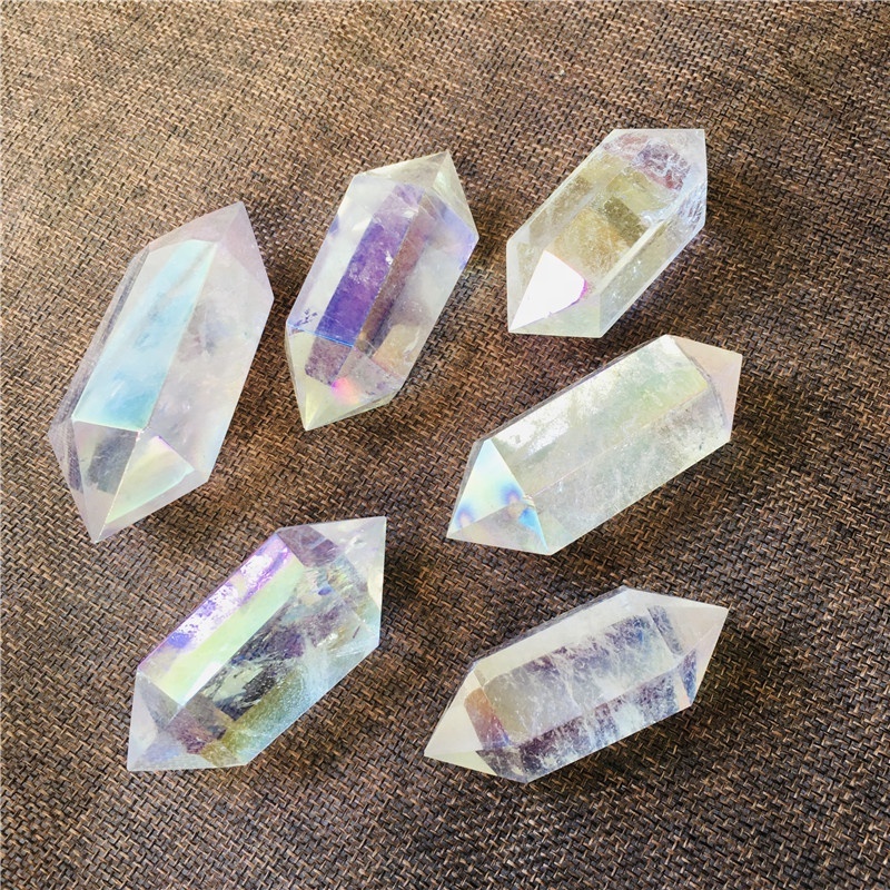 Natural Crystal Gemstone Wand Tower double Terminated aura Clear Quartz Crystal Point