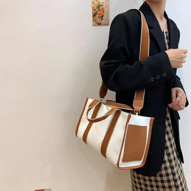 fashion trendy blank plain women literary canvas crossbody bag large capacity canvas shopping bag for work school travel