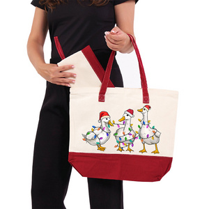 new arrival design cute duck animal christmas set canvas bag professional double stitched customised cotton tote gift bag