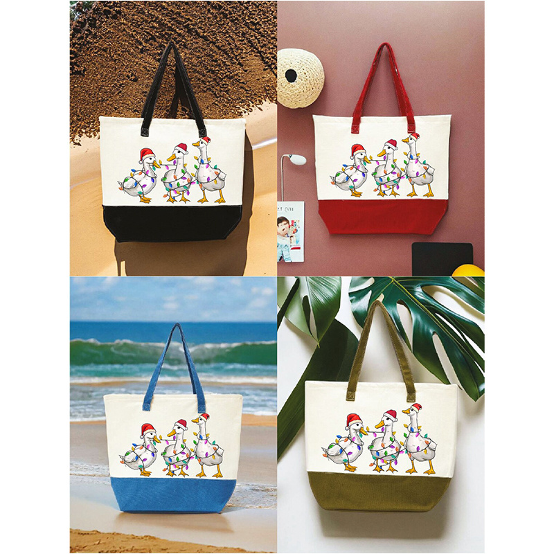 new arrival design cute duck animal christmas set canvas bag professional double stitched customised cotton tote gift bag