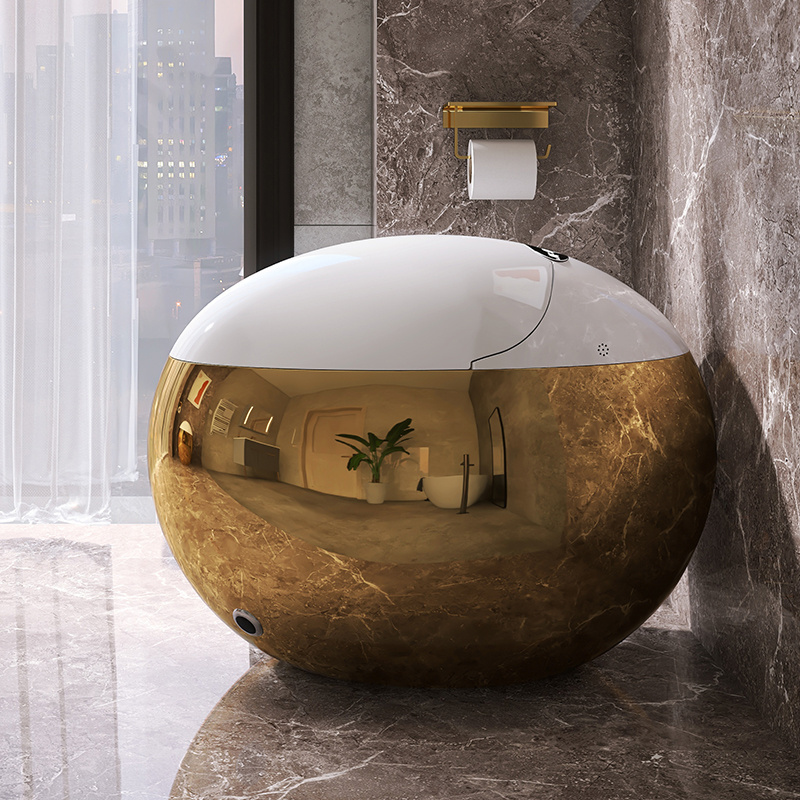 Luxury floor mounted intelligent toilet gold color egg shaped toilet bowl tankless intelligent closestool smart toilet