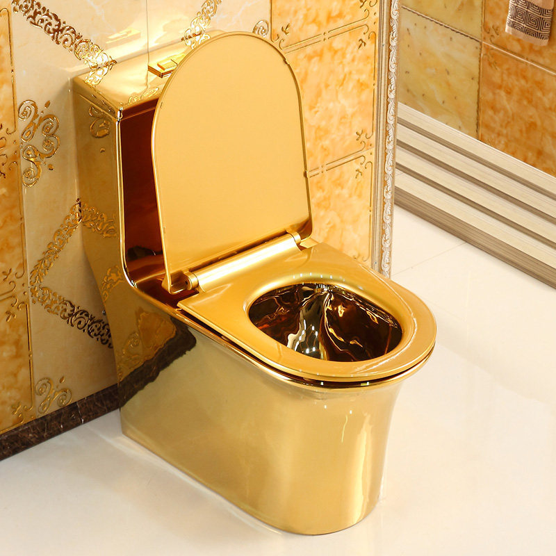 Western golden plated sanitary ware s trap bathroom wc toilet bowl one piece luxury ceramic gold toilet for sale