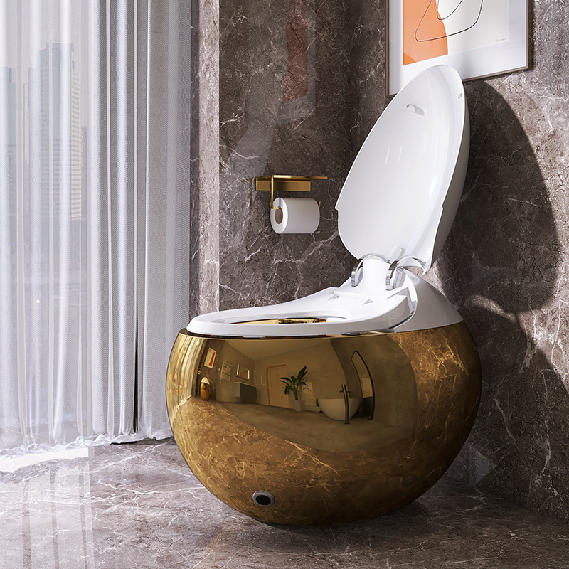 Luxury floor mounted intelligent toilet gold color egg shaped toilet bowl tankless intelligent closestool smart toilet