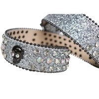 New Designer Manufacture Wholesale PU Leather Belts Shiny Western Studded Diamond Crystal Rhinestone Belt BB Simon