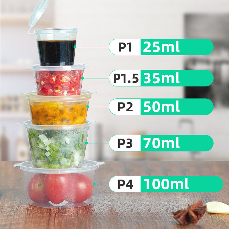 Disposable Pp  1/2/3/4/5 Oz Hinged Small Mini Condiment Sauce Cup With Lid Clear Cups Dipping Sauce Container For Sauce