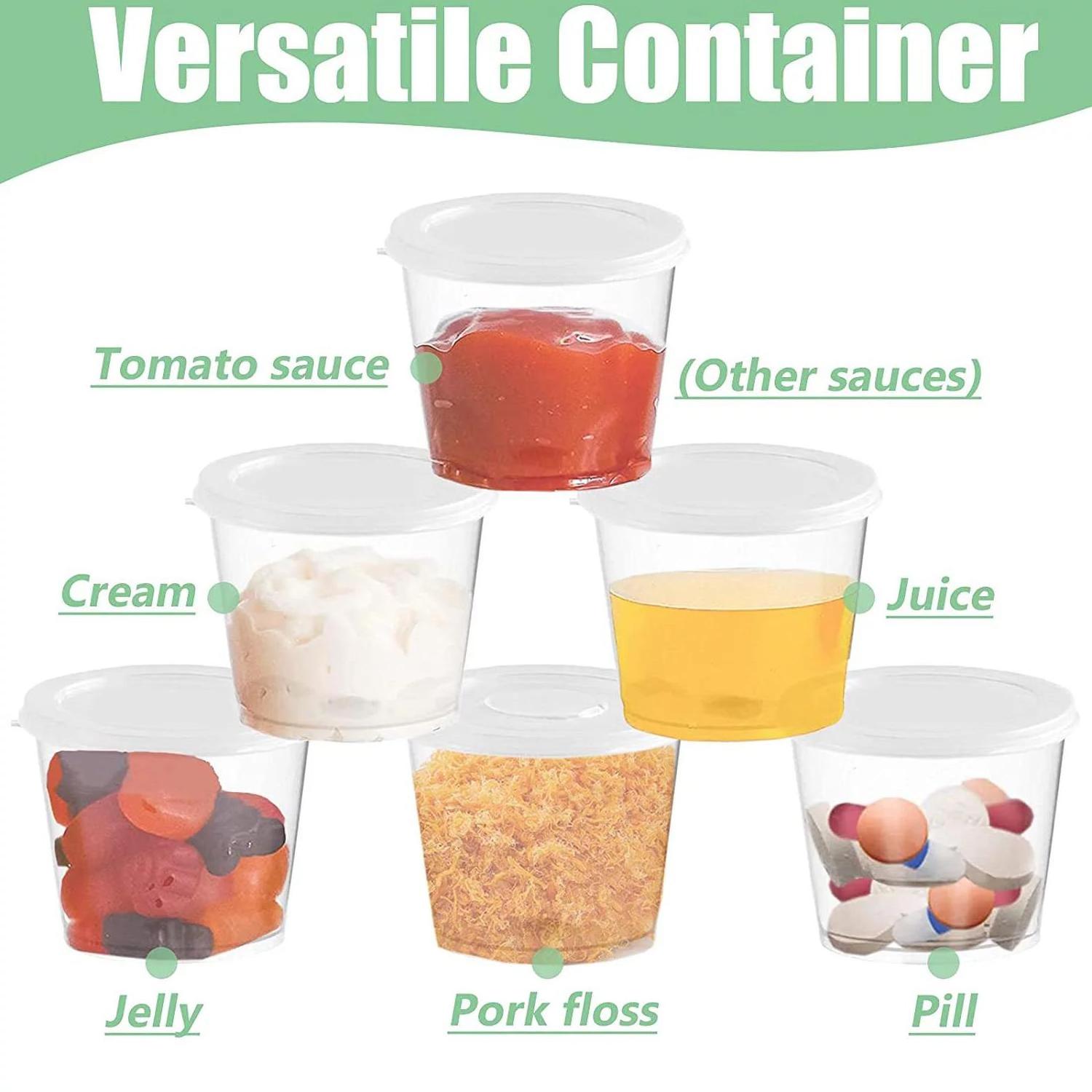 Disposable Pp  1/2/3/4/5 Oz Hinged Small Mini Condiment Sauce Cup With Lid Clear Cups Dipping Sauce Container For Sauce