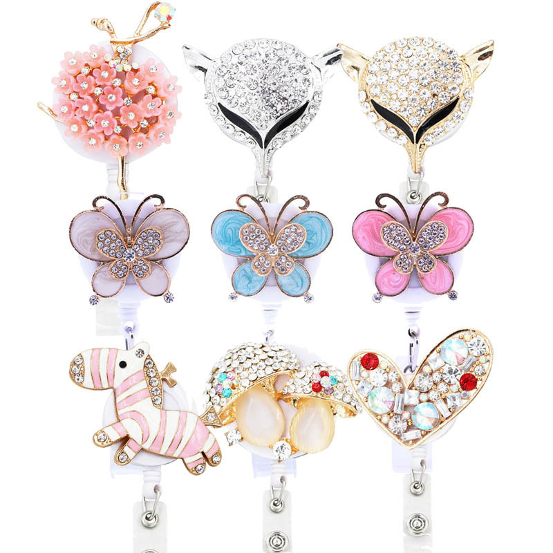 Bling Diamond Retractable Badge Holder Clips for Nurse ID with Alligator Clip Cute Bling Badge Reels