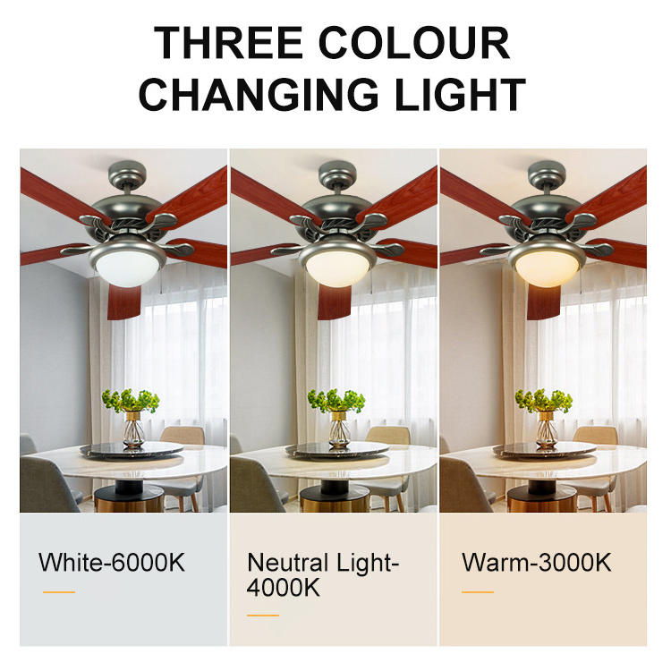 Wholesale Modern Ceiling Fans Low Profile Customized Metal E27 Ac 52 Inch Led Ceiling Fan Pull Chain With Lighting