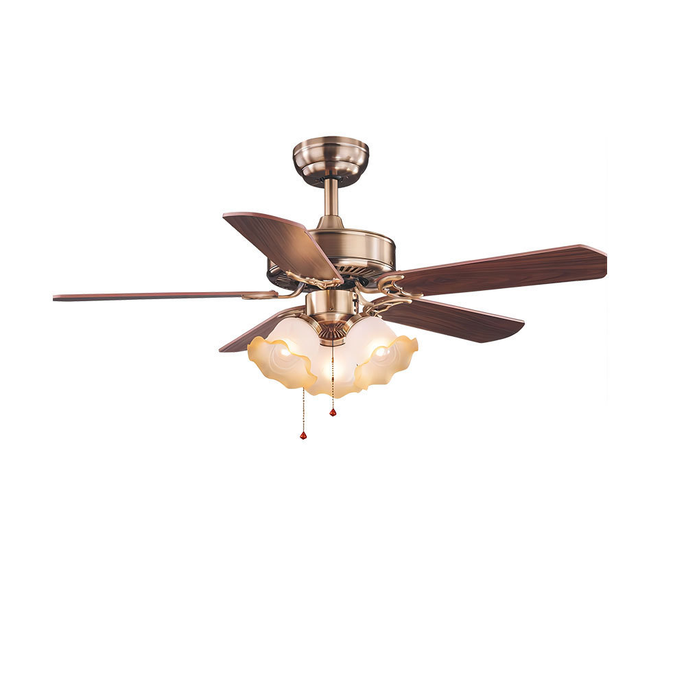 Antique Bronze Luxury 42 Inch Pull Chain Flower Ceiling Fan Fandelier Ceiling Fan With Light