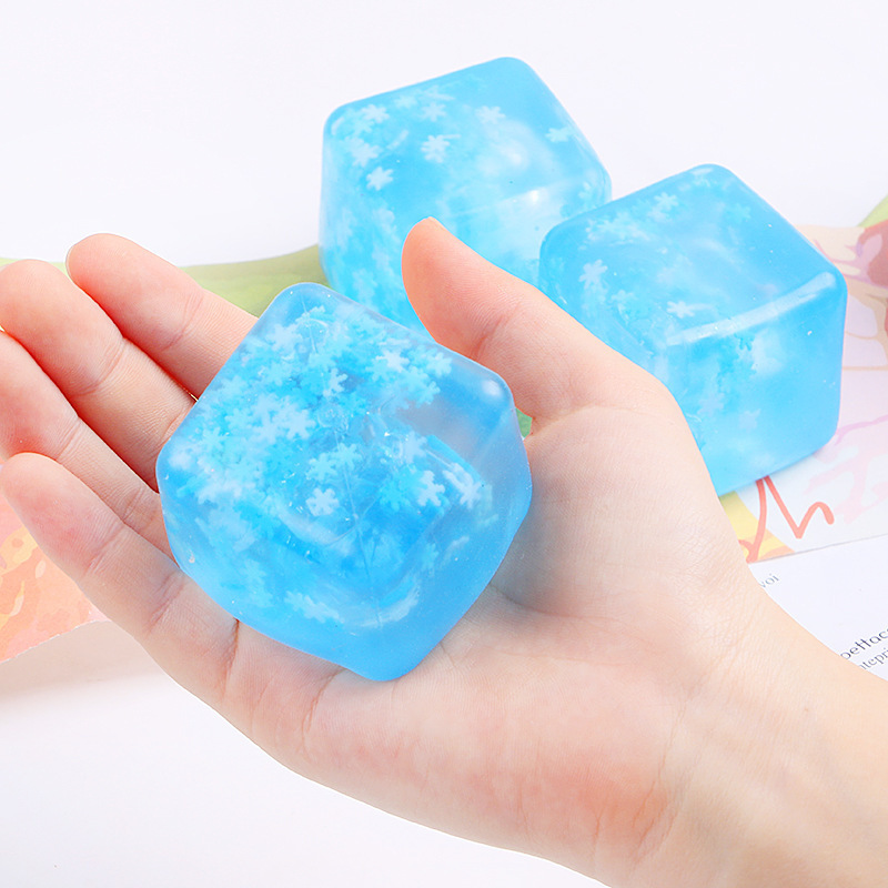 Squeeze Sensory Toys glowing Relief squishy Fidget Toys Decompressed  Funny Glitter Blue Ice Cubes Stress Balls  for Kids