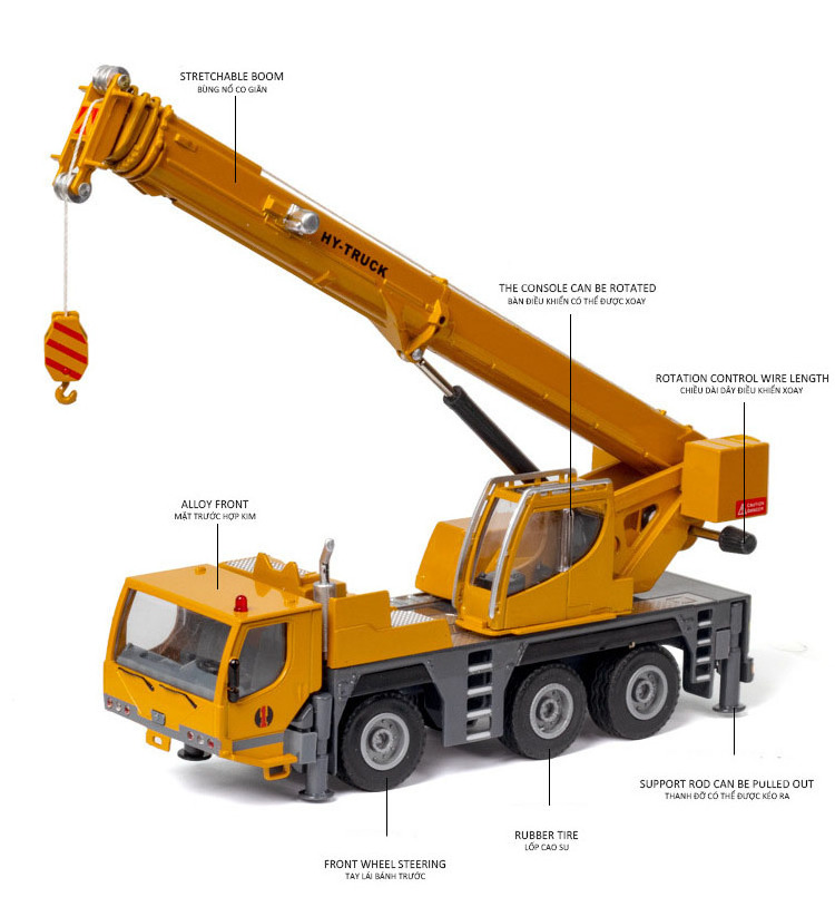 2024 Hot Sale 1:50 Scale Construction Vehicle  Tower Tyre Zinc Metal Diecast Engineering Crane Truck Model Alloy Crane Toys