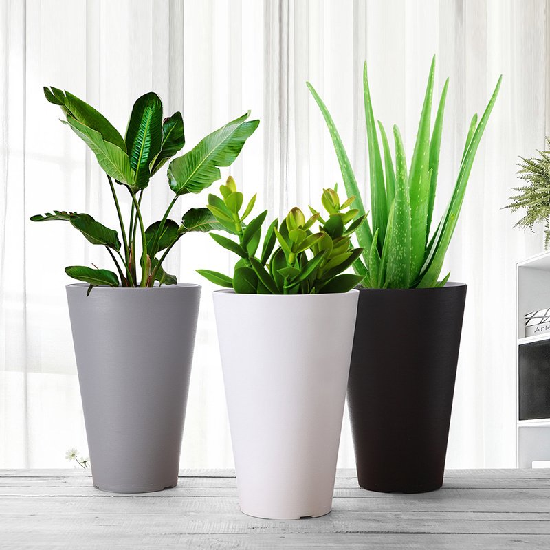 Indoor Garden Plastic Large Floor Vases Rattan Tall Flower Pot Vertical Garden Outdoor Flower Vases Plastic Round Planter Pots