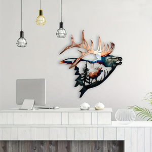 3d metal wall sculptures painting hanging Elk & Forest Scene Metal Wall Art Sign Home Collection Metal Wall Decor