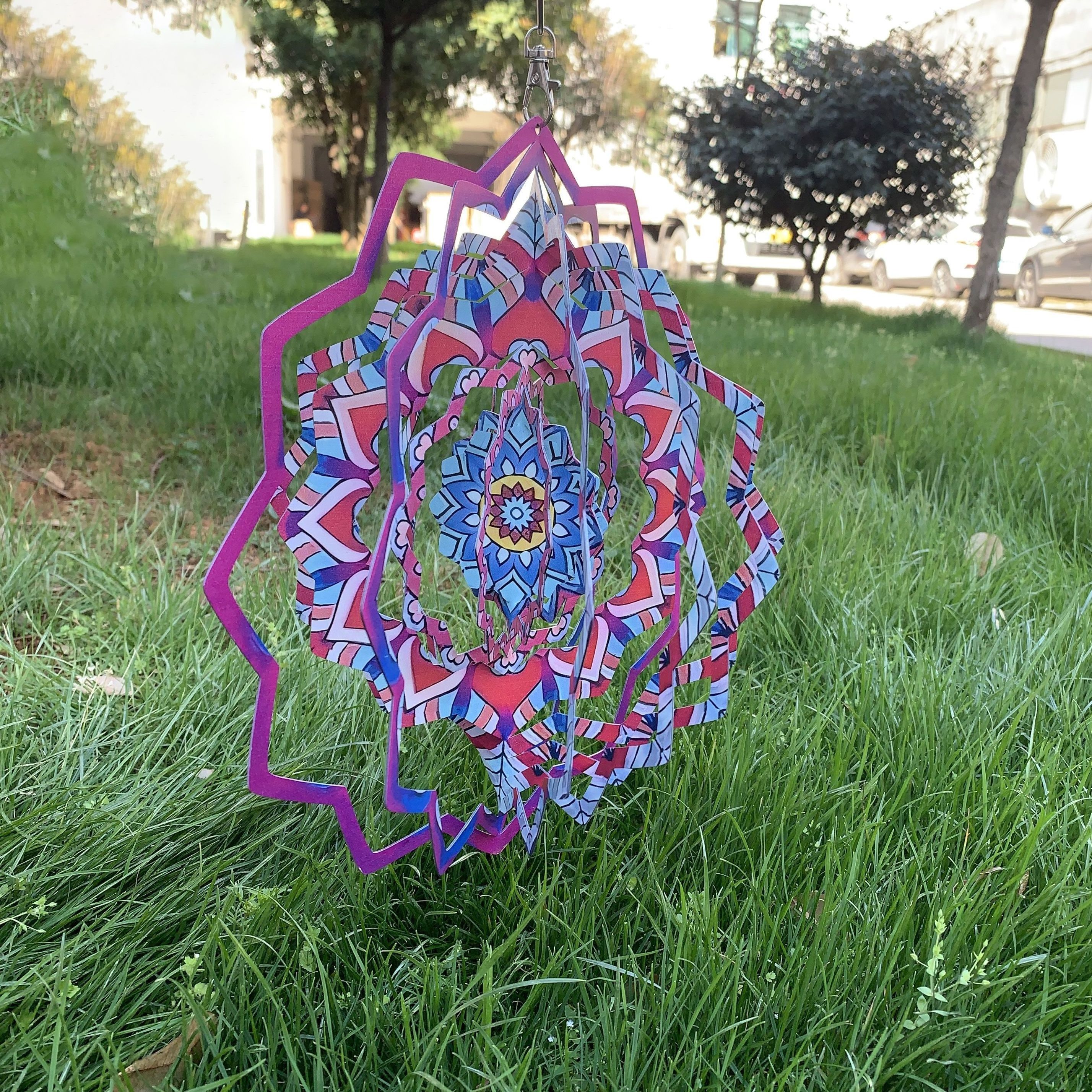 Hanging Metal Spinner Mandala Flower for Garden and Patio Outdoor Home Decor