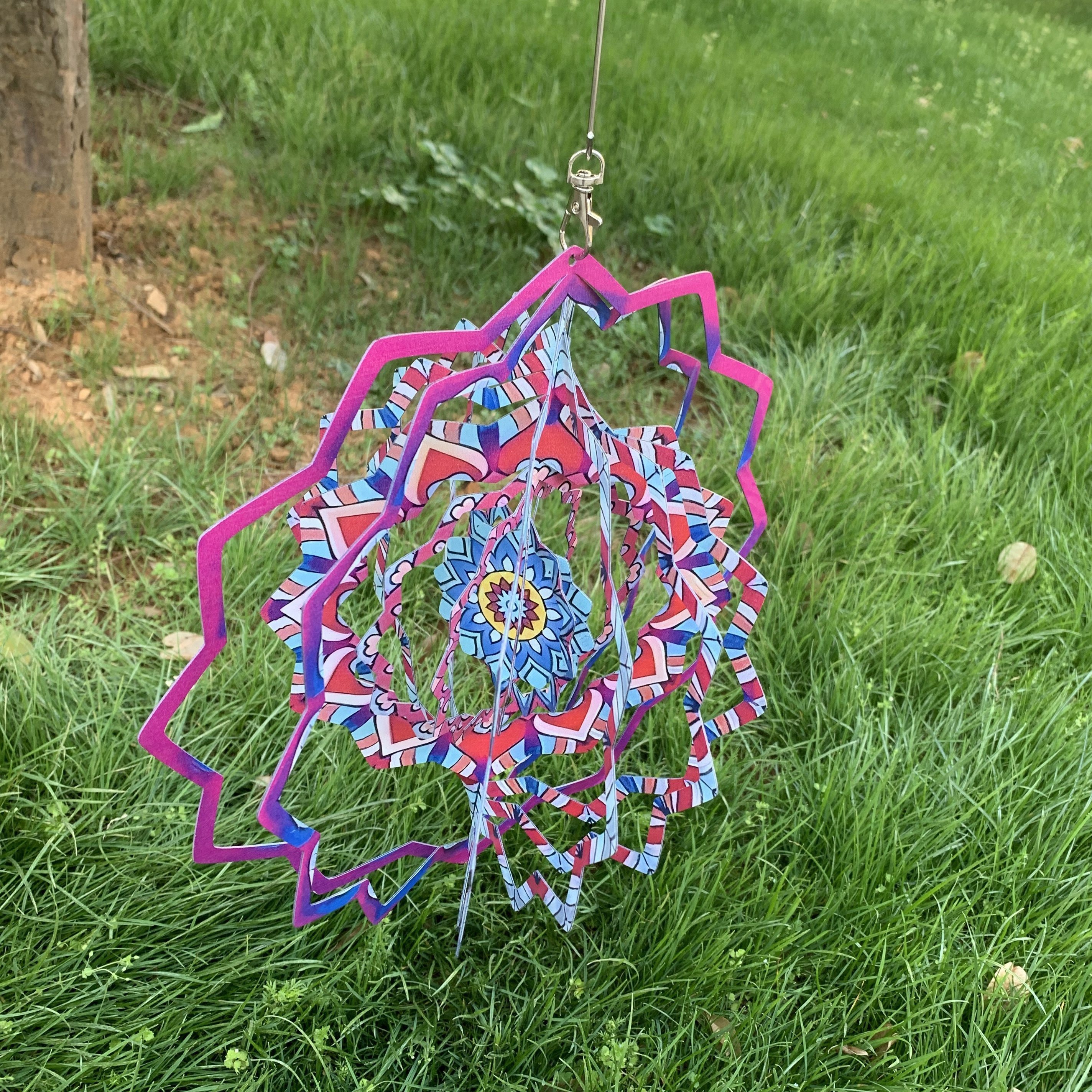 Hanging Metal Spinner Mandala Flower for Garden and Patio Outdoor Home Decor