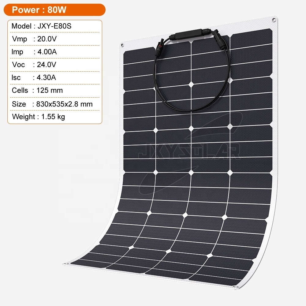 80 Watt 20 Volt Flexible Solar Panels Thin Film Solar Panel  for Truck Boat RV Motorcycle and Other Off-Grid Applications