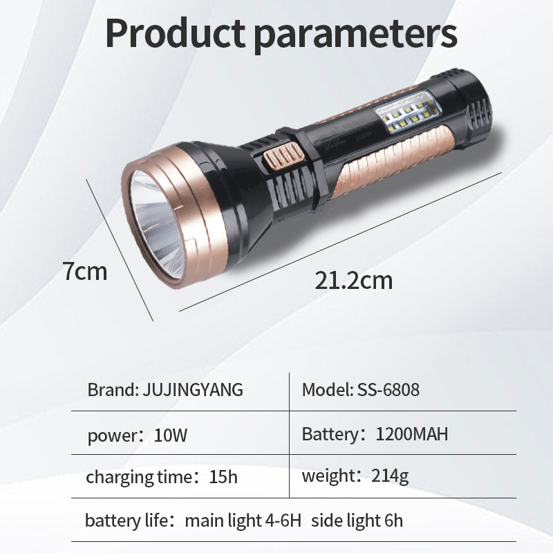 Outdoor LED Tactical Flashlight Torch Light portable chargeable ABS plastic flashlight with COB side light