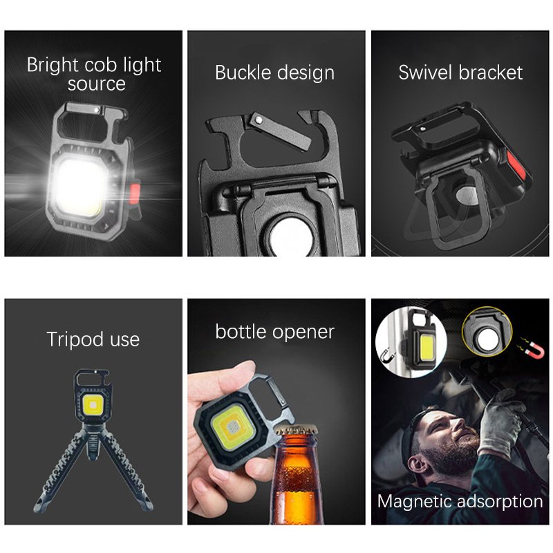 Small Pocket Flashlights Camping Keychain Light Mini Portable 3 Light Modes Bright USB LED Rechargeable torch