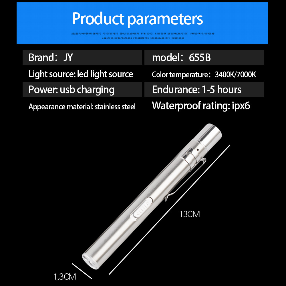 High quality stainless steel penlight yellow white dual light source USB rechargeable torch light portable medical flashlight