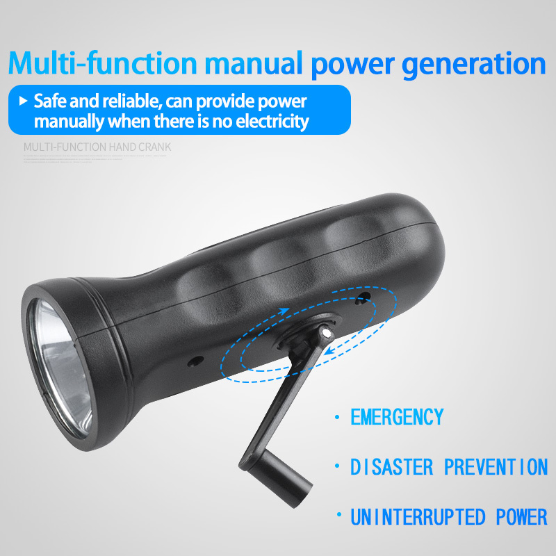 Multifunctional hand-cranked rechargeable flashlight 2 lighting mode LED torch 3W solar flashlight