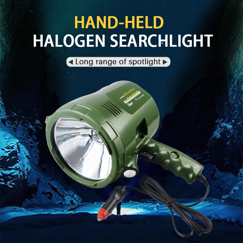 High power 65W halogen searchlight waterproof hunting search light strong light long shot 5000  lumens 12V flashlight