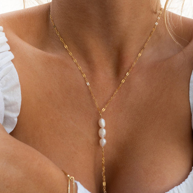 GN159 Luxury Design 14K Gold Filled Chain Choker Necklace Dainty Baroque Natural Freshwater Pearl Necklace