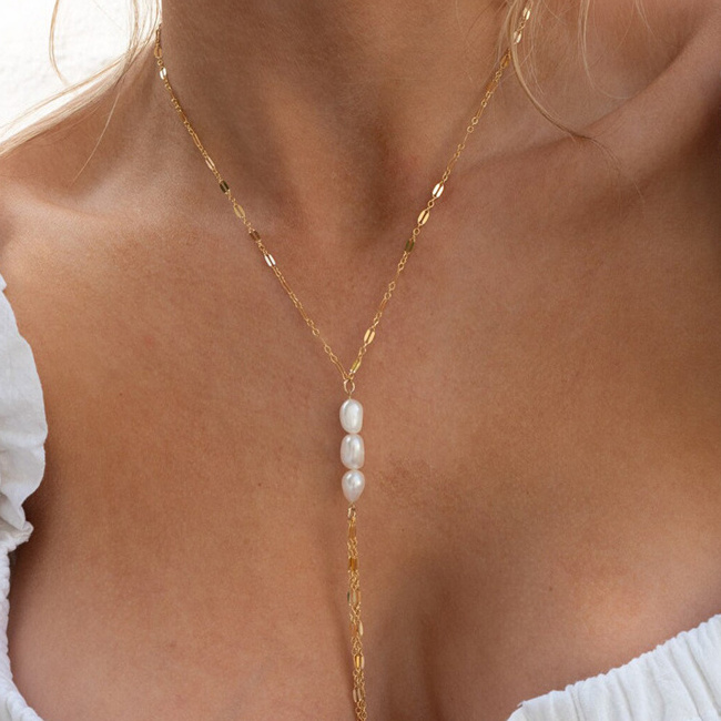 GN159 Luxury Design 14K Gold Filled Chain Choker Necklace Dainty Baroque Natural Freshwater Pearl Necklace