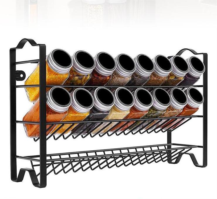 Kitchen Accessories Metal 3 Slanted Tiers Spice Display Rack Storage Organizer Shelf