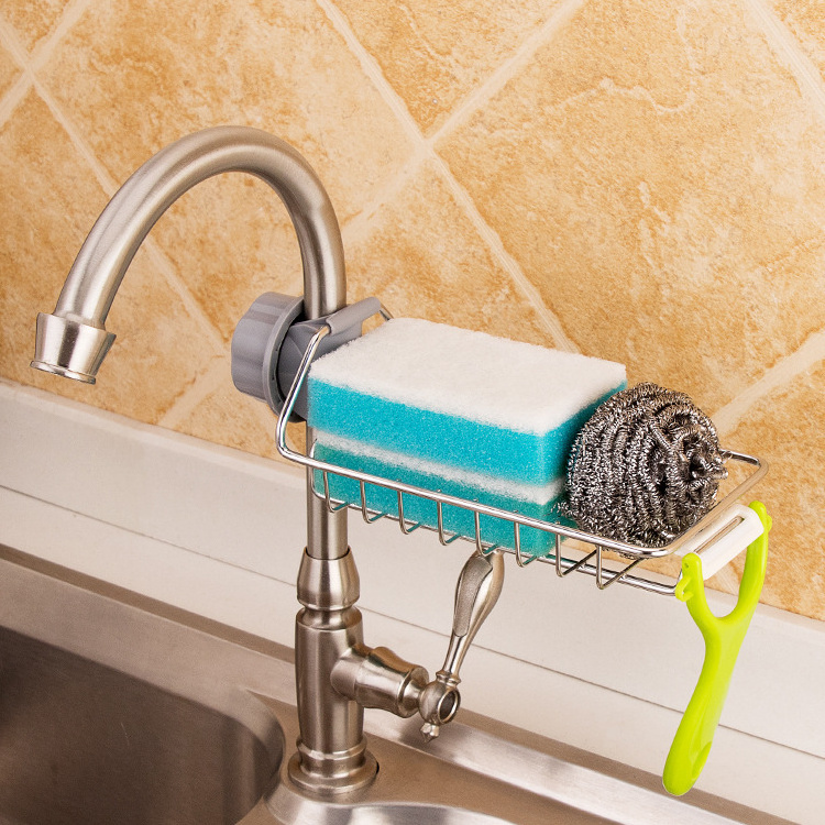 Multi-functional Stainless Steel Faucet Kitchen Storage Rack Sponge Holder Drainage Rack