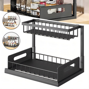 2-Tier Under Sink Slide Out Kitchen Cabinet Storage Shelves Pull Out Cabinet Organizer