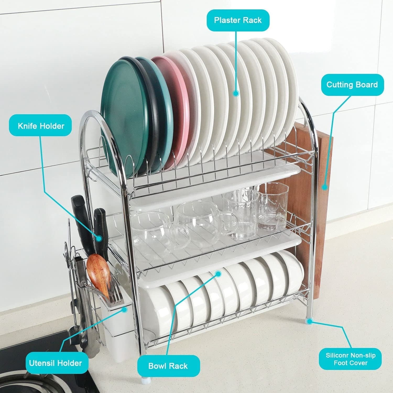 quality stainless steel and drip tray design kitchen storage holder dish drainer rack