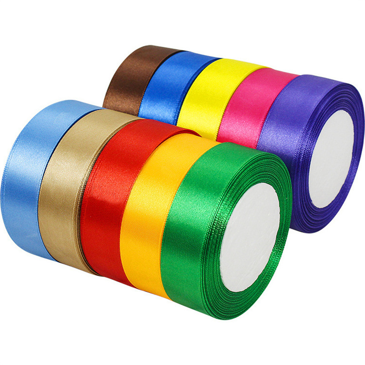 HFT High Quality Factory Supply Polyester Satin Ribbon Roll Colored Satin Ribbons Single & Double Face Ribbons for Gift Wrap