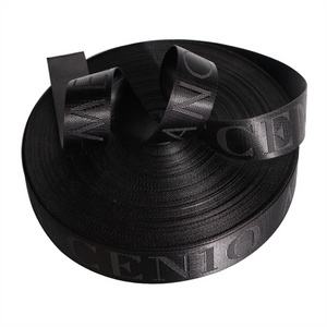 HFT Factory High Quality Custom Width Jacquard Webbing Belt Strap with Embossed Logo Polyester Custom Logo Tape for Bags