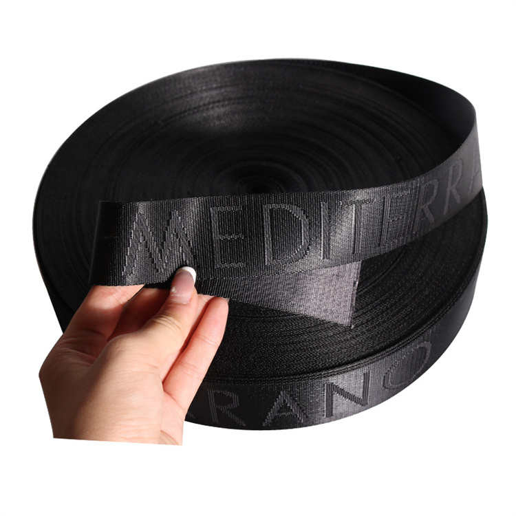 HFT Factory High Quality Custom Width Jacquard Webbing Belt Strap with Embossed Logo Polyester Custom Logo Tape for Bags