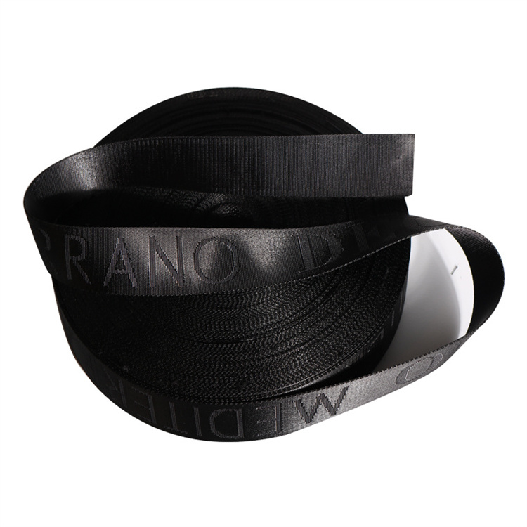 HFT Factory High Quality Custom Width Jacquard Webbing Belt Strap with Embossed Logo Polyester Custom Logo Tape for Bags