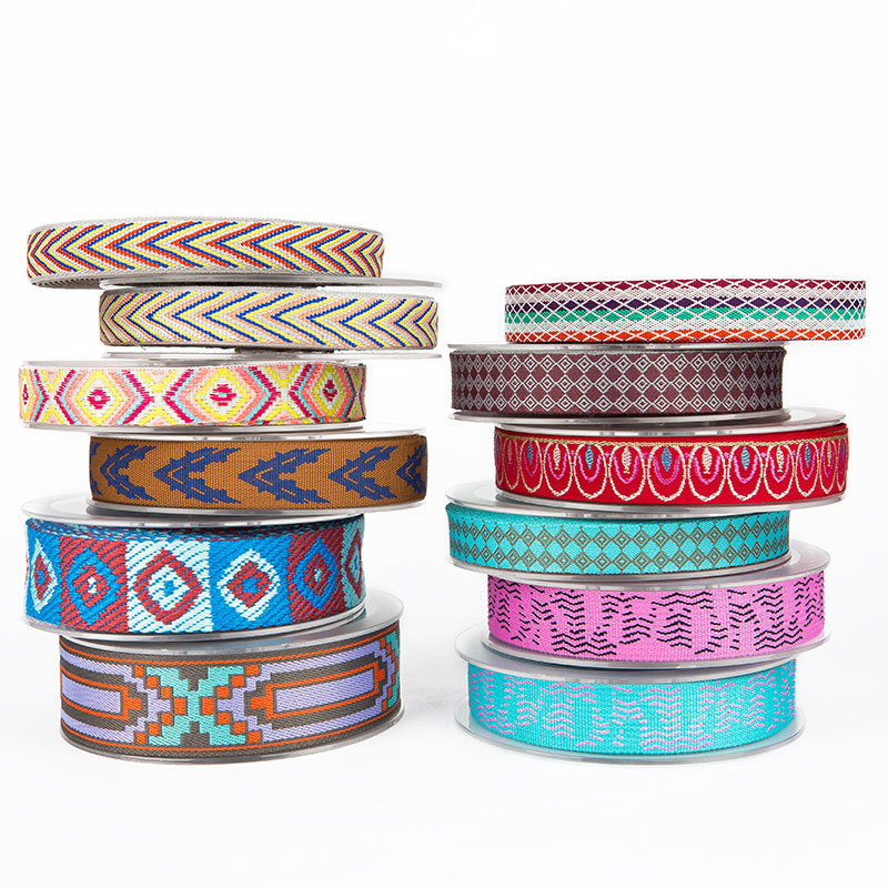 Free Sample Single/ Double Side Jacquard Bag Strap Multipurpose Webbing Ethnic Style Jacquard Webbing for Garment Accessories