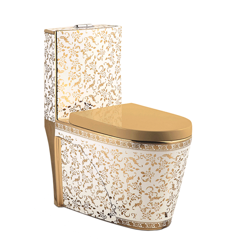 Gold plating golden pattern one piece toilet custom design ceramic bathroom golden toilet