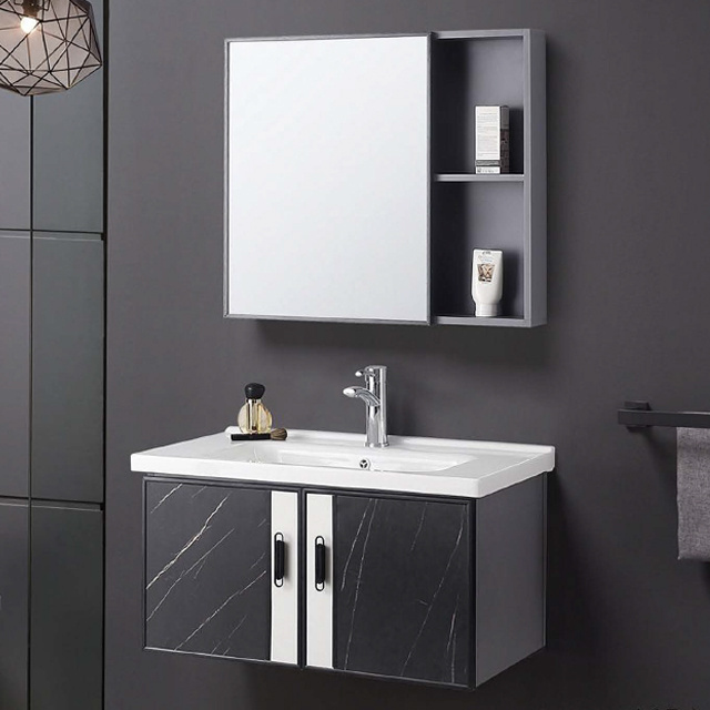 Factory Directly Sell modern washing basin mirror white vanity pvc bathroom cabinet