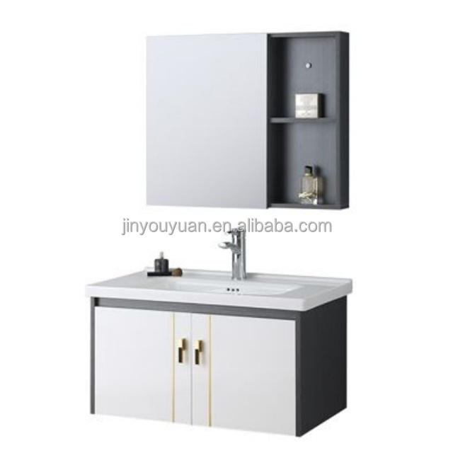 European Style White Basin 32 Inch Bathroom Vanities Furniture Modern Luxury Mirrored Cabinet