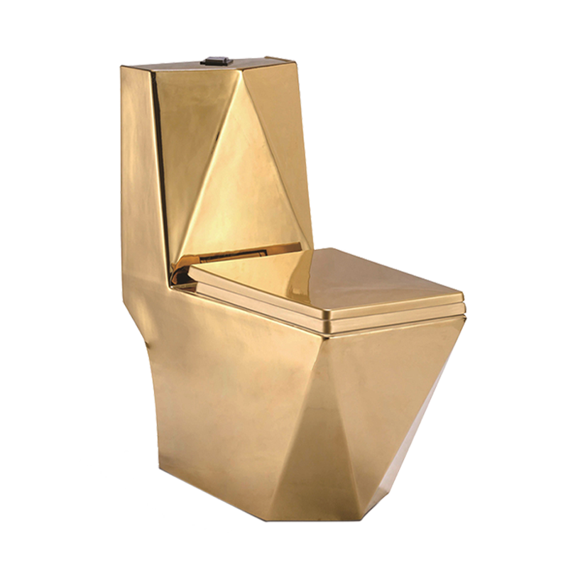 Chinese factory toilet gold electroplating one piece toilet diamond shape WC toilet