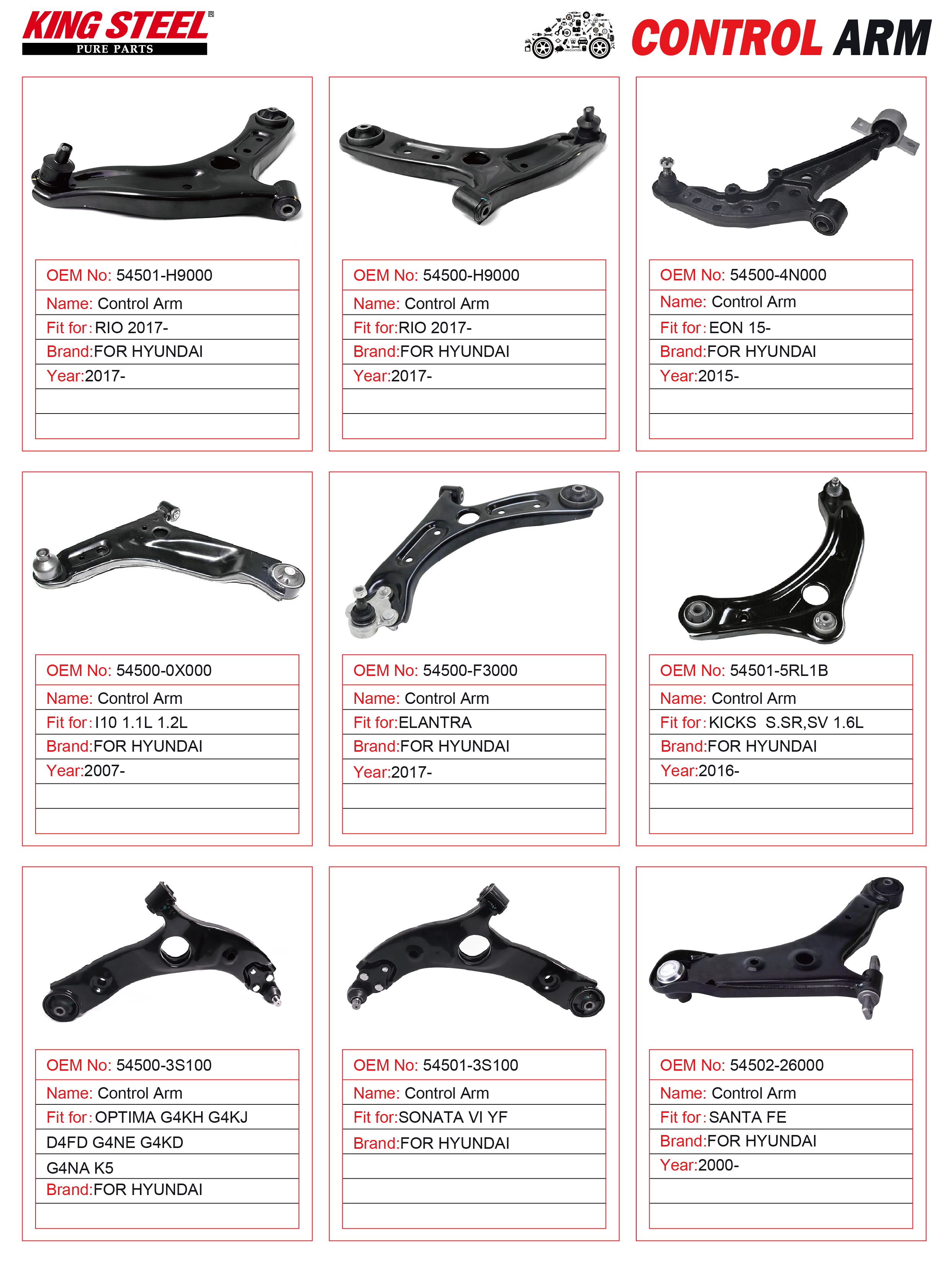 KINGSTEEL OEM 545002B000 L 545012B000 R Brazo de control Auto Suspension Parts Lower Control Arm Kit For HYUNDAI KIA SANTA FE