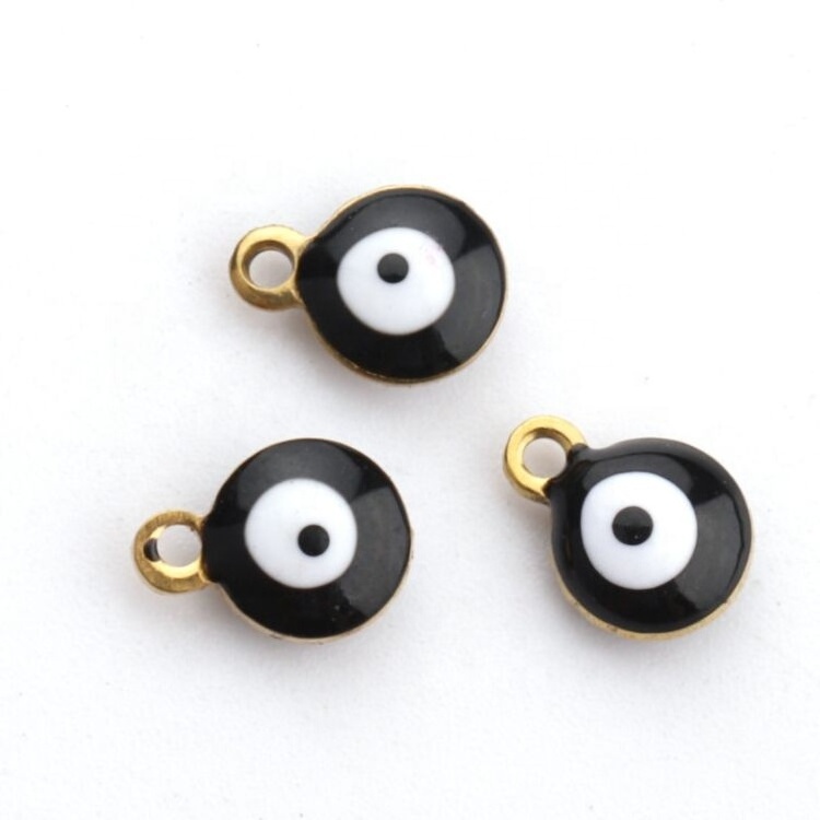 Jinyuan 6mm Fashion Colorful Diy Stainless Steel Double-sided Enamel Devil's Drop Eye Charm Pendant For Jewelry Making