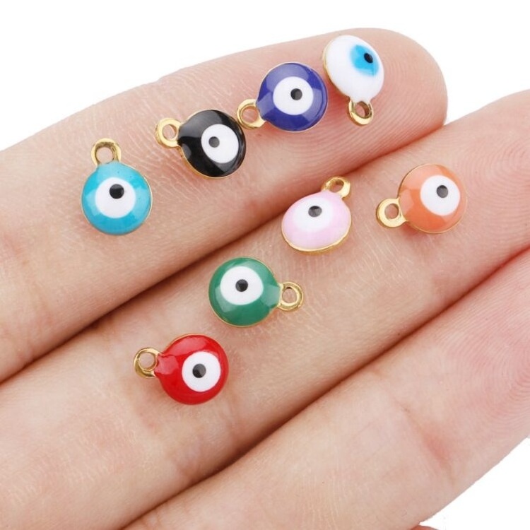 Jinyuan 6mm Fashion Colorful Diy Stainless Steel Double-sided Enamel Devil's Drop Eye Charm Pendant For Jewelry Making