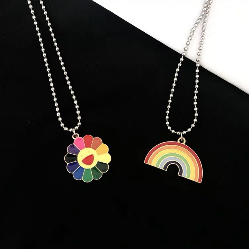 2020 ins Hot Cute Punk Hip Hop style Sun Flower Sunflower Colorful Rainbow Pendant Necklace Rock Punk Jewelry Unisex Wholesale