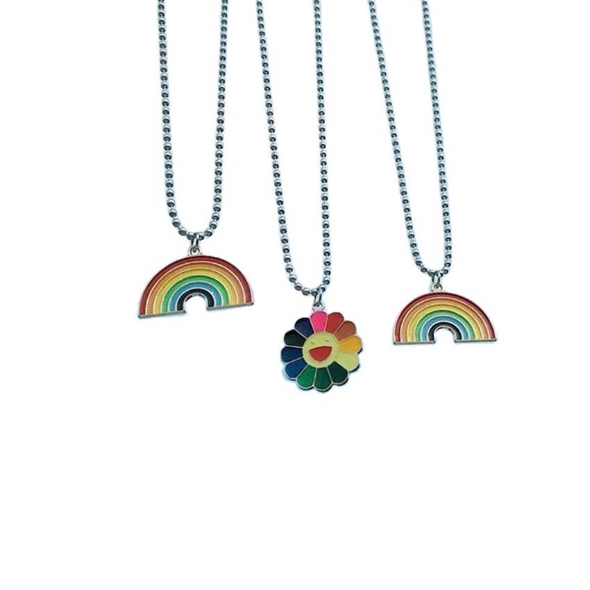 2020 ins Hot Cute Punk Hip Hop style Sun Flower Sunflower Colorful Rainbow Pendant Necklace Rock Punk Jewelry Unisex Wholesale