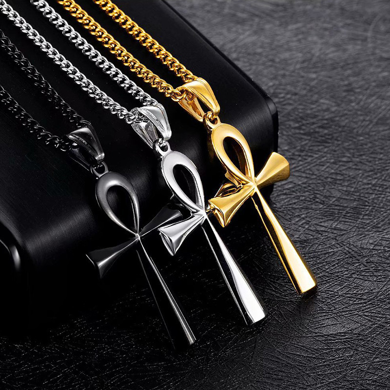 European And American Hip-Hop Necklace Color Preserving Electroplating Egyptian Ankh Key Cross Pendant Necklaces