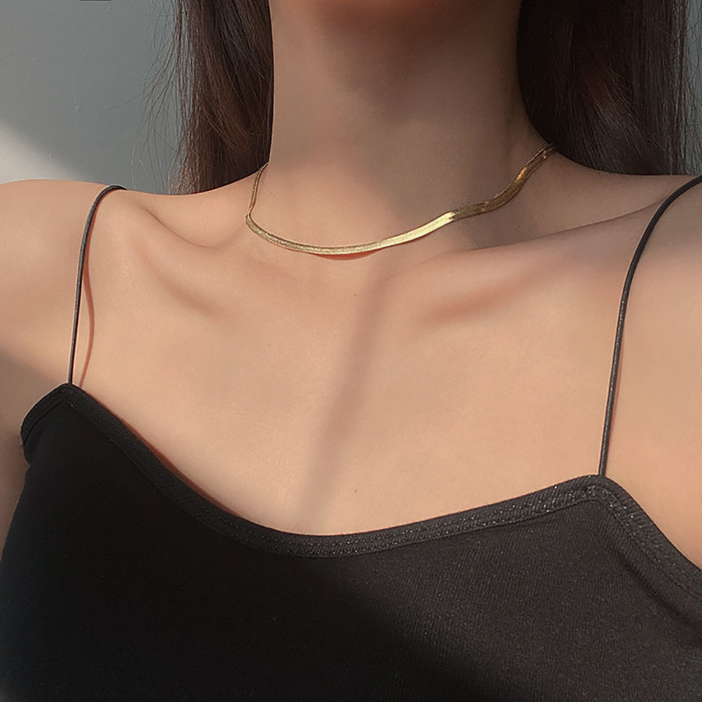 Punk Multi Layered Flat Blade Snake Stainless Steel Choker Necklace Simple Gold Color Collar Necklaces for Women Jewelry