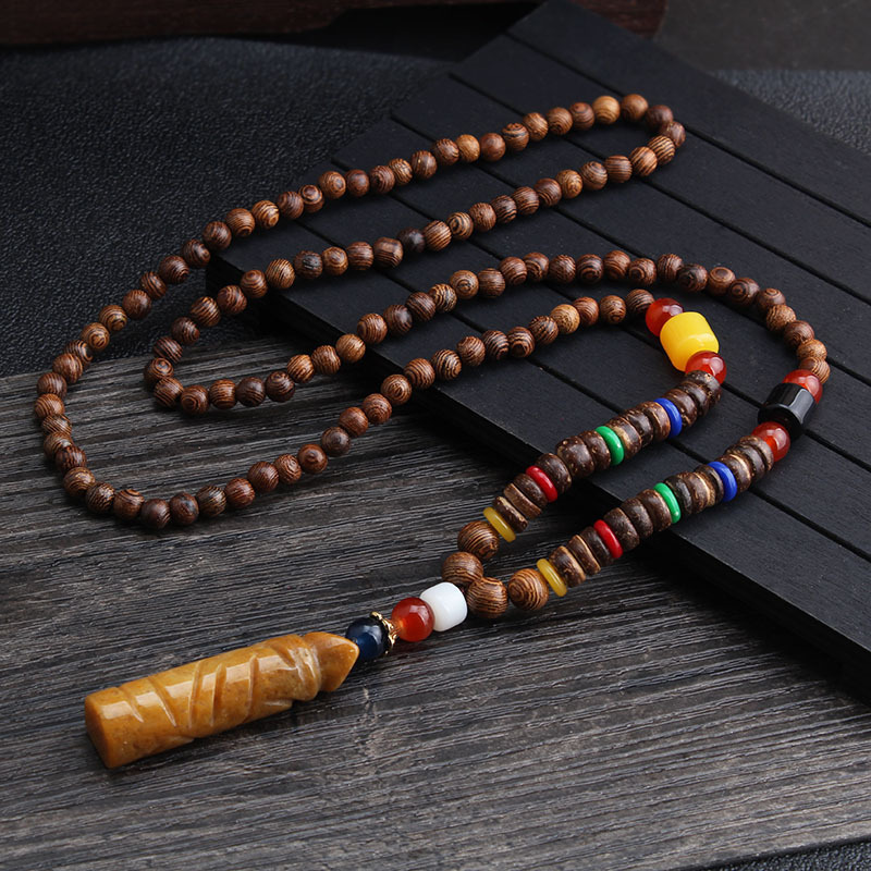 Wholesale boho jewelry Men Vintage Nepal necklace Religion Tribal Wood Beads jewelry handmade Beaded Pendant necklace for women